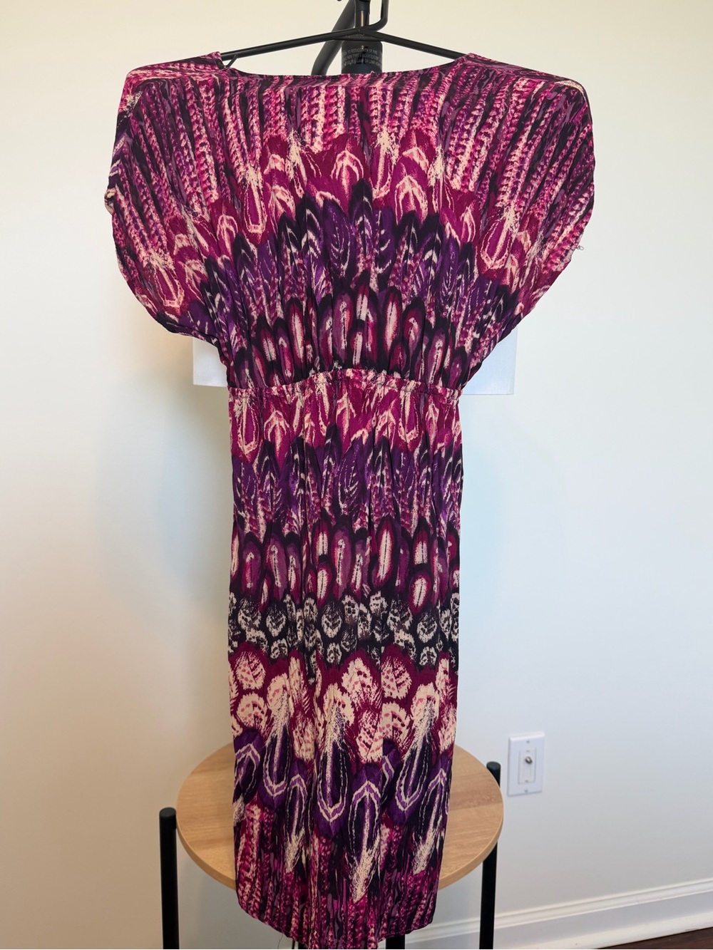 Floral-Paneled Midi Dress in Deep Purple and Cream